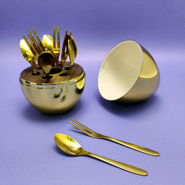 Набор столовых приборов в Яйце - подставке Miniegg 12 предметов, цвет ЗОЛОТО